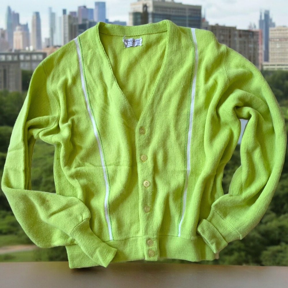 Vintage Men's Grunge Cardigan Chartreuse Green Cobain Rocker M/L